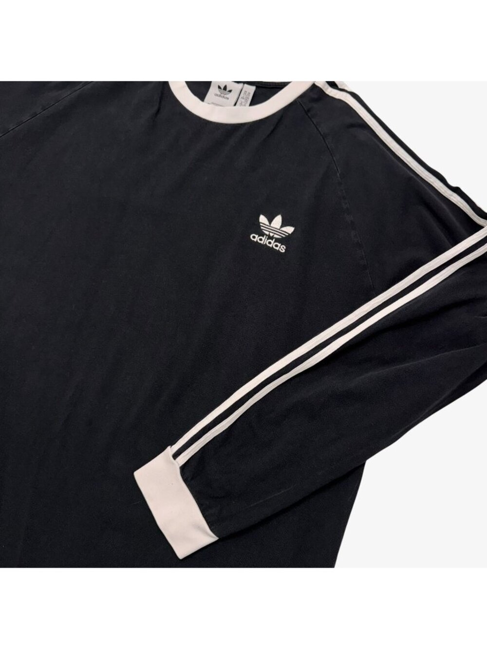 adidas Originals Mens Long Sleeve T-Shirt 2XL Black White 3-Stripes Crew Neck